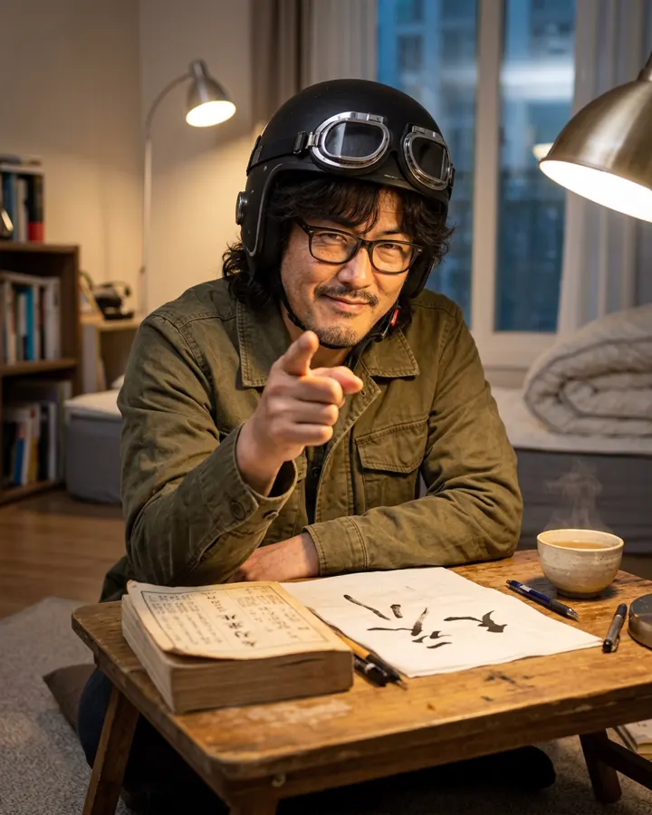 사주 책을 펴고 손가락으로 가리키는 부산 옆집아재